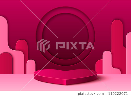 Heart shape podium on red background Heart shape podium on red background 119222071