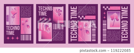 Y2k poster or cover design with bright pink flower Y2k poster or cover design with bright pink flower 119222085