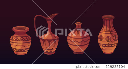 Ancient vases set isolated on black background Ancient vases set isolated on black background 119222104