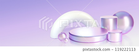 Hologram iridescent cylinder stairs podium 119222113