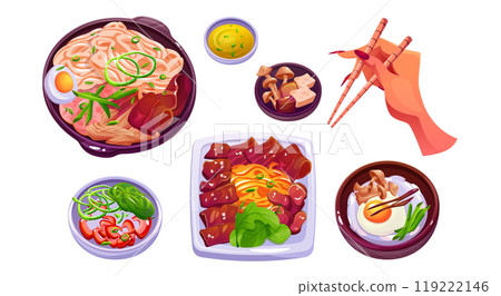 Korean food icon. Asian rice meal cartoon vector Korean food icon. Asian rice meal cartoon vector 119222146