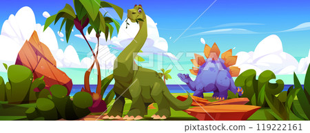 Summer island with dinosaur near sea landscape Summer island with dinosaur near sea landscape 119222161