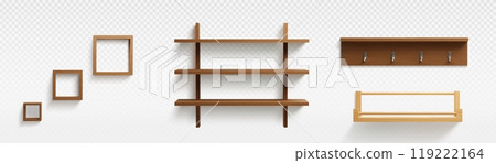 3D set of wooden shelves on transparent background 3D set of wooden shelves on transparent background 119222164