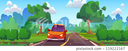 Car road trip to drive in summer landscape cartoon 119222167