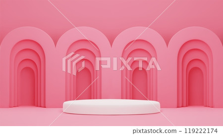 White cylinder product podium in pink pastel room 119222174