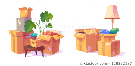 Cardboard boxes with house stuff for relocation Cardboard boxes with house stuff for relocation 119222187