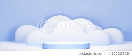 Blue cylinder product podium with abstract cloud Blue cylinder product podium with abstract cloud 119222206