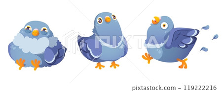 Comic pigeon characters set Comic pigeon characters set 119222216