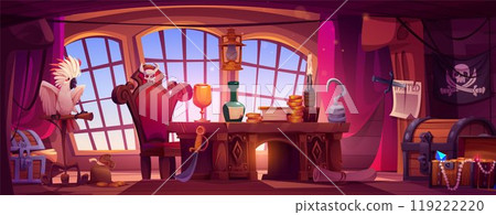 Pirate ship cabin interior. Boat room and treasure 119222220