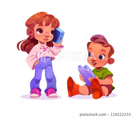 Kid play and talk with mobile phone. Kid play and talk with mobile phone. 119222233