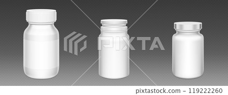 Pill bottles 3D set isolated on transparent 119222260