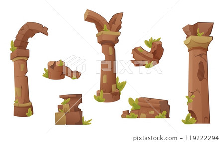 Ancient ruins set - destroyed architecture Ancient ruins set - destroyed architecture 119222294