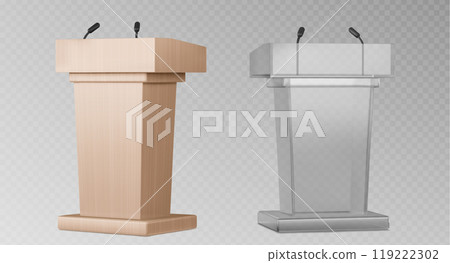 3d glass pulpit podium. Wood rostrum speech stand 119222302