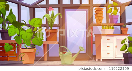 Greenhouse interior with furniture and plants 119222309