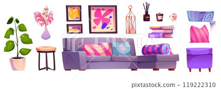 Pink living room furniture in home interior design 119222310