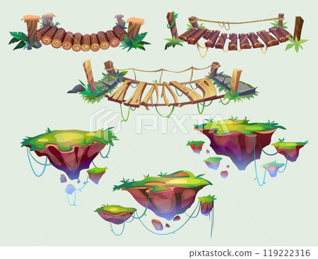 Game level platforms and rope bridges set 119222316