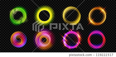 Neon light glow effect on abstract magic halo ring Neon light glow effect on abstract magic halo ring 119222317