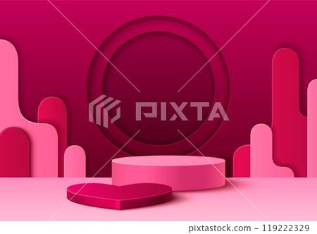 3d pink heart product podium. Love stage scene 3d pink heart product podium. Love stage scene 119222329