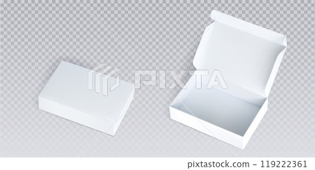 White closed and open cardboard box mockup White closed and open cardboard box mockup 119222361