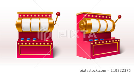 3d slot machine set in different angles of view. 3d slot machine set in different angles of view. 119222375
