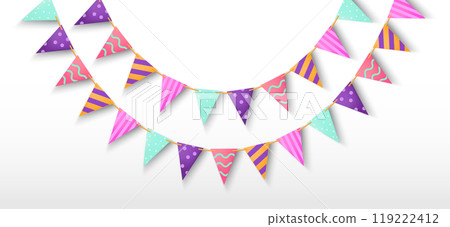 Triangle party garland with ornaments. 119222412