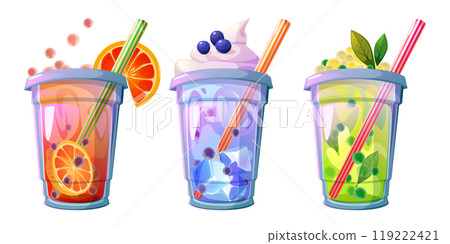 Tea with bubble, fruits and straw. 119222421