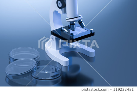 Glassware and microscope in the laboratory, 3d Glassware and microscope in the laboratory, 3d 119222481