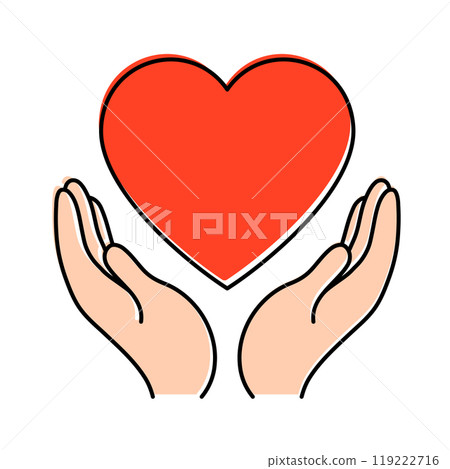 Charity icon, hands holding a red heart. Donation, support, compassion concept Charity icon, hands holding a red heart. Donation, support, compassion concept 119222716
