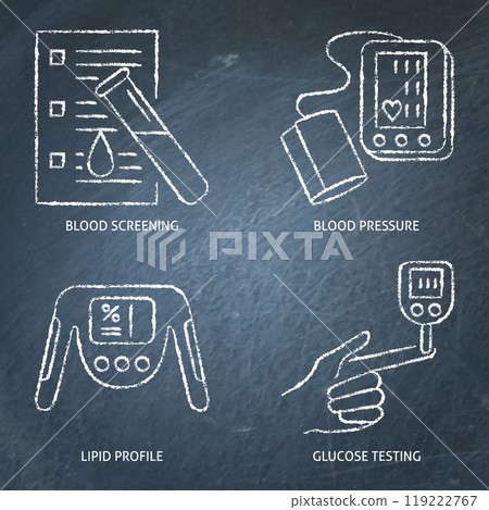 Medical checkup chalkboard icon set Medical checkup chalkboard icon set 119222767