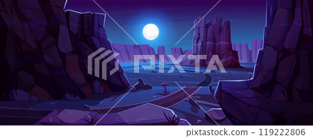 Cartoon highway running through night canyon 119222806