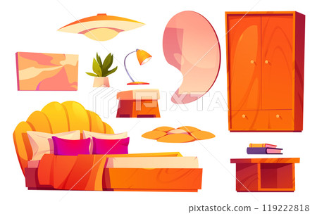 Groovy bedroom interior set, daisy flower carpet 119222818