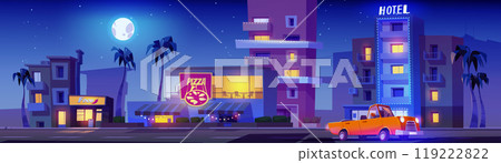 Car driving night Miami city street 119222822