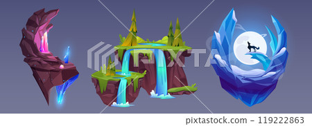 Flying islands set isolated on background Flying islands set isolated on background 119222863