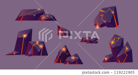 Rocks with cracks and liquid flowing lava. Rocks with cracks and liquid flowing lava. 119222905