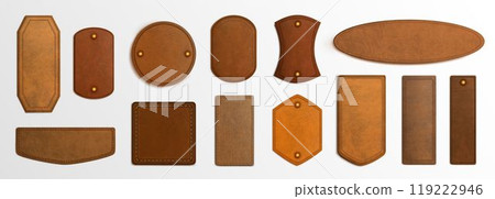 Realistic set of genuine leather labels 119222946