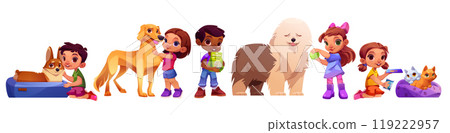 Children taking care of pets 119222957