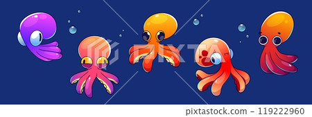 Cute childish octopus cartoon character underwater Cute childish octopus cartoon character underwater 119222960