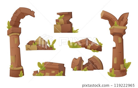 Ancient ruins set - destroyed architecture 119222965
