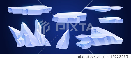 Cartoon iceberg and glacier pieces floating 119222985