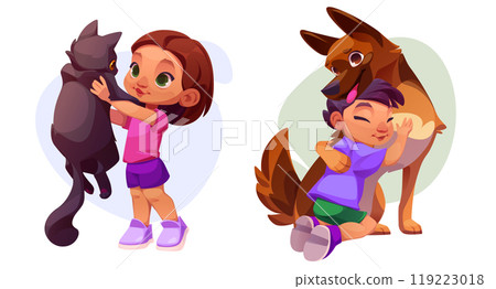 Children playing with pets 119223018