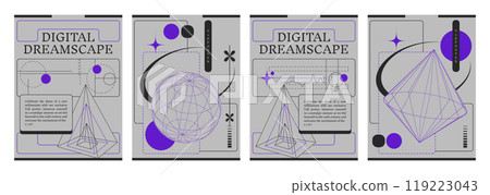 Retrowave aesthetic banners set 119223043