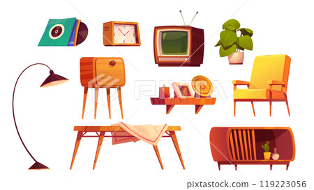 Vintage living room furniture with old tv design 119223056