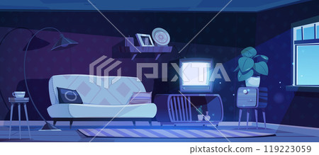Night vector house living room interior background 119223059