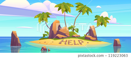 Uninhabited tropical sea island cartoon landscape Uninhabited tropical sea island cartoon landscape 119223063