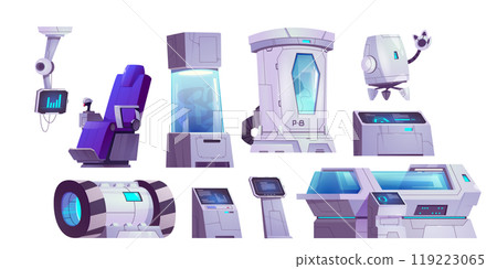 Futuristic cryogen capsule laboratory isolated set Futuristic cryogen capsule laboratory isolated set 119223065