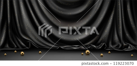 Black silk fabric podium backdrop with gold sphere 119223070