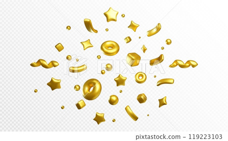Golden confetti flying in air 119223103
