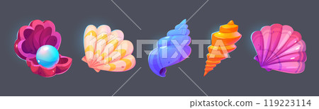 Seashells set isolated on black background 119223114