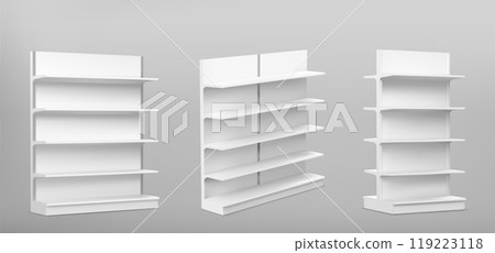 White empty supermarket shelf mockup White empty supermarket shelf mockup 119223118