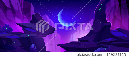 Night landscape with rocky cliff edges over chasm Night landscape with rocky cliff edges over chasm 119223123